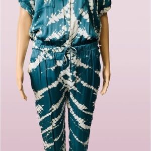 Young Fabulous & Broke Teal and White Tie-Dye Drawstring Jumpsuit